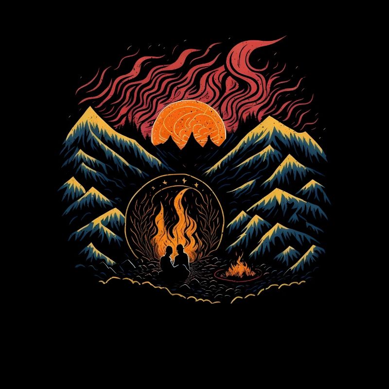 Retro Hiking Camping Mountains Sunset