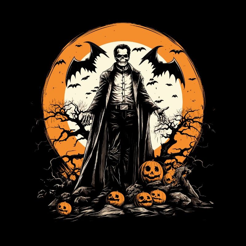 Zombie squelette effrayant avec des citrouilles