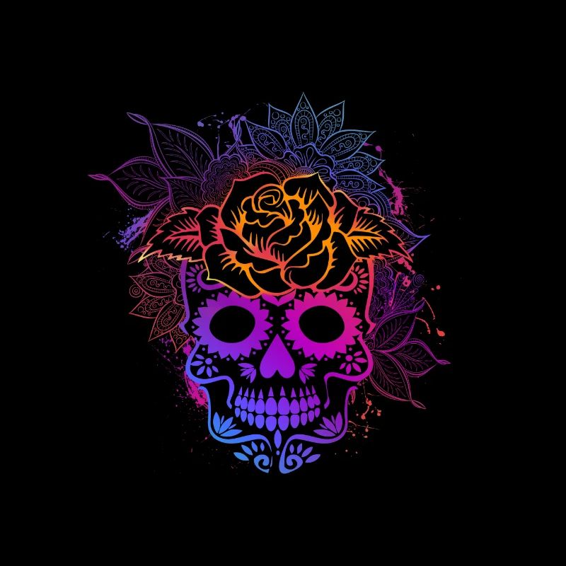 Fleurs et mandala de crâne de sucre coloré