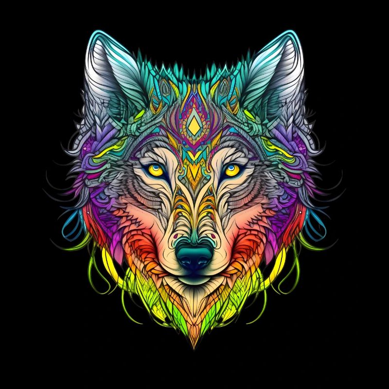 Rainbow Ghost Wolf Portrait