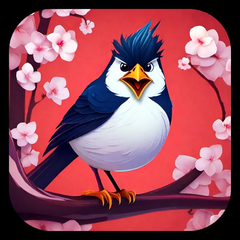 Drôle de petit oiseau avec des fleurs de cerisier