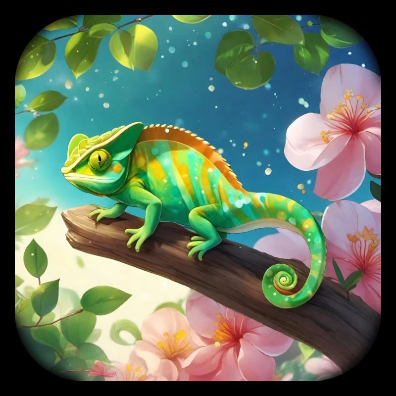 Caméléon avec des fleurs Fleurs