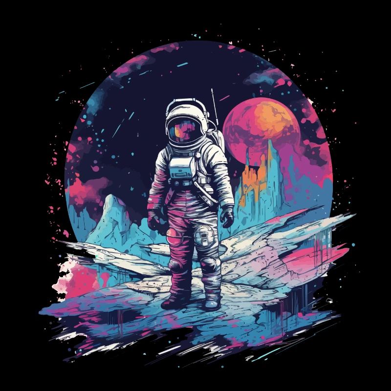Astronaute sur une nouvelle planète dans le style rétro Sythwave