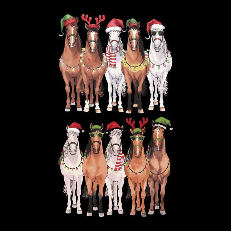 Chevaux percherons avec chapeaux de Noël