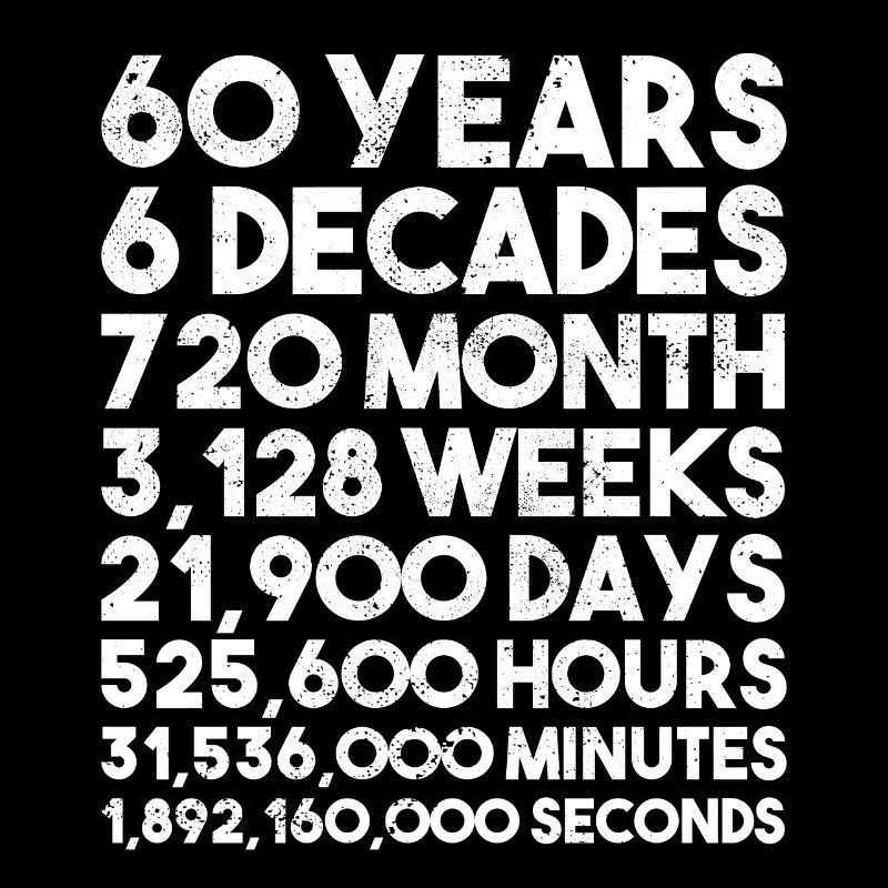 60 ans en décennies, mois, semaines, jours