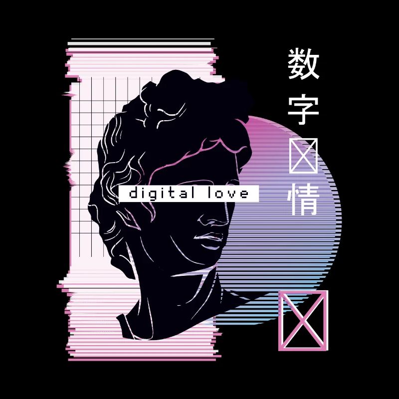 Vaporwave digitale Liebe mit japanischen Zeichen