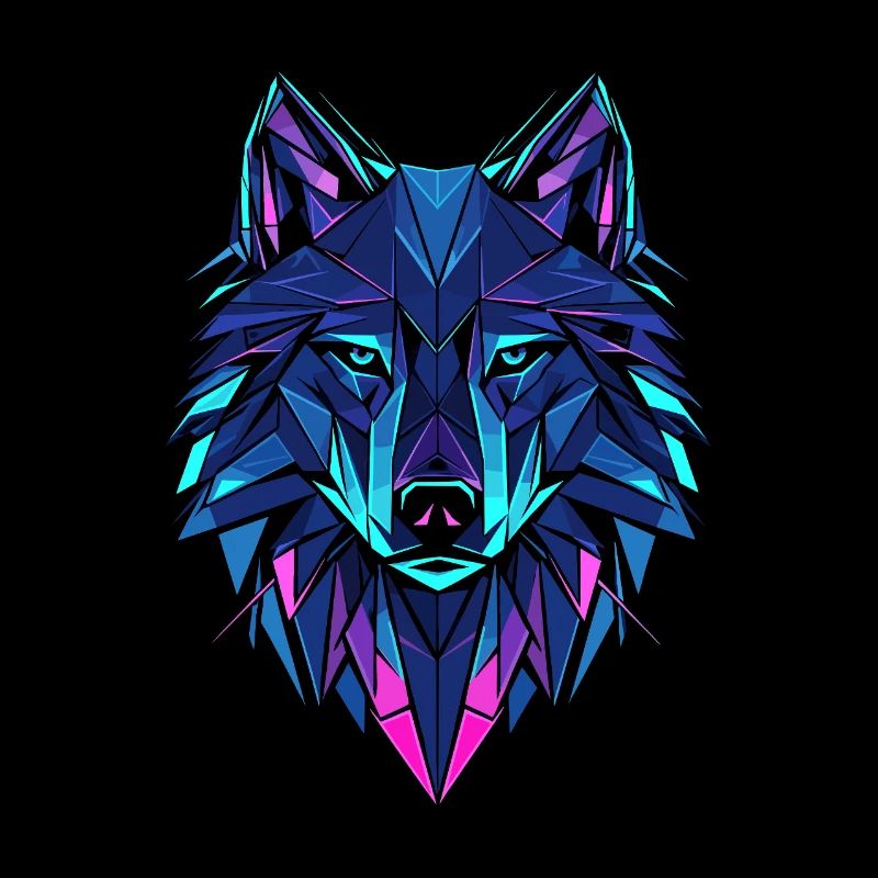 Neon Wolf – Geometric Wolf Head in Blue & Purple