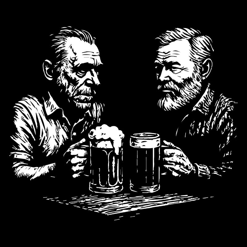 Bukowski et Hemingway buvant de la bière