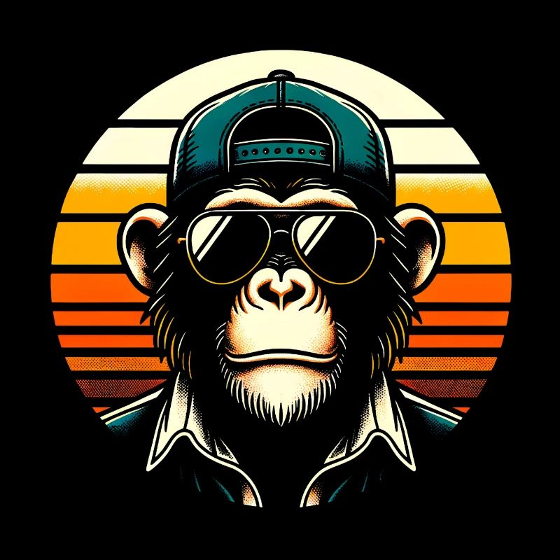 Cool chimpanzee with sunglasses and baseball cap