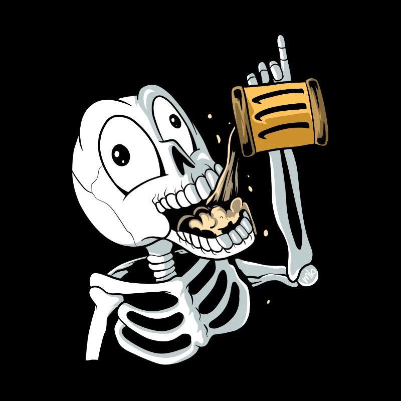 Skeleton drinks beer