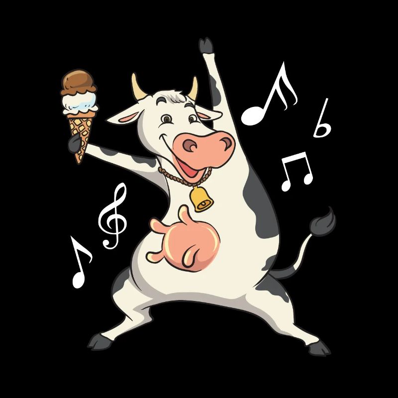 Vache dansante avec crème glacée et notes de musique