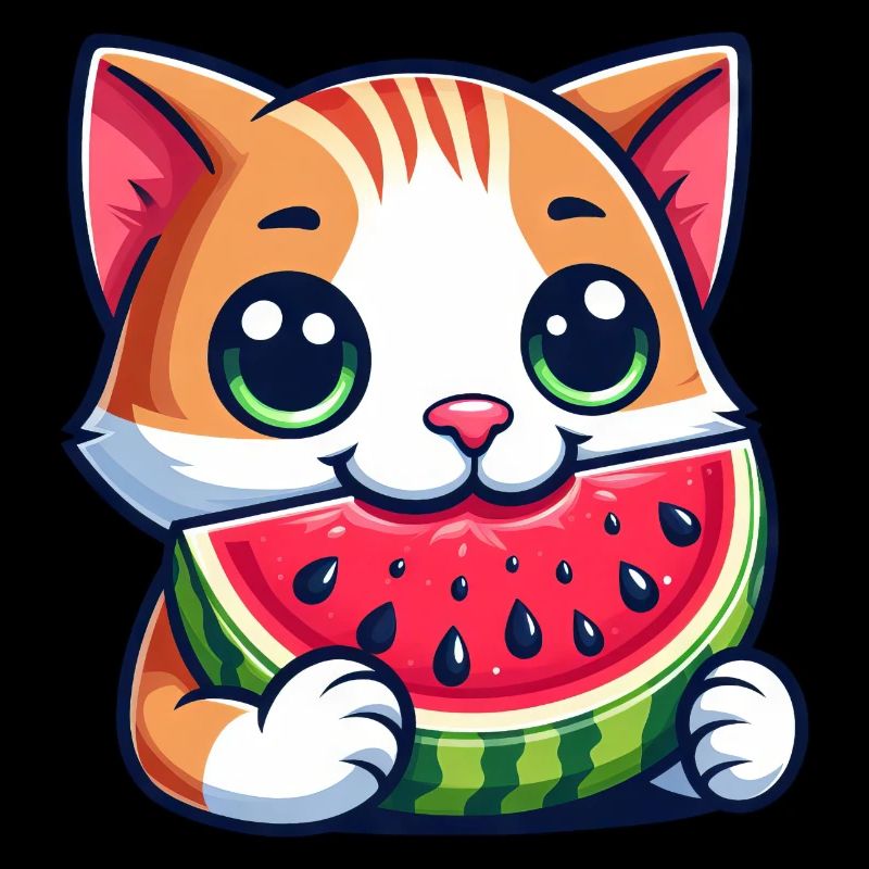 Cat with melon funny fruit cartoon cat