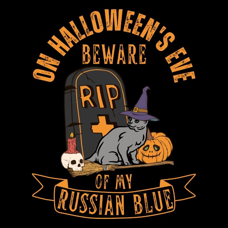 Mignon et effrayant chat d’Halloween bleu russe