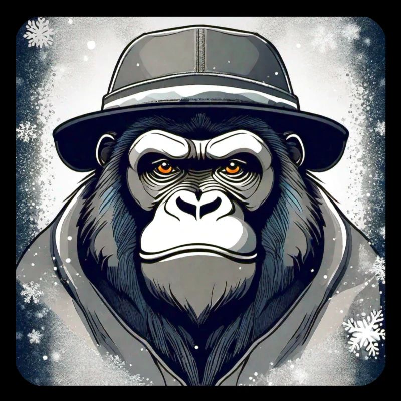 Cool gorilla with hat and snowflakes