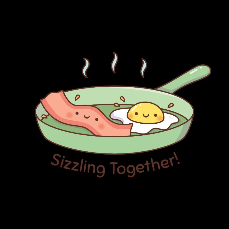 Cute Egg and Bacon Doodle Sizzling Together