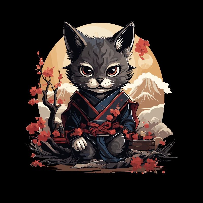 Ninja Samurai Katze Katzer Katzen Japan Katana