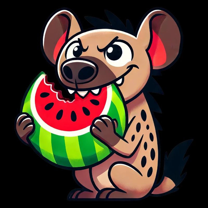 Hyène mignonne avec des fruits de dessin animé de pastèque d’été