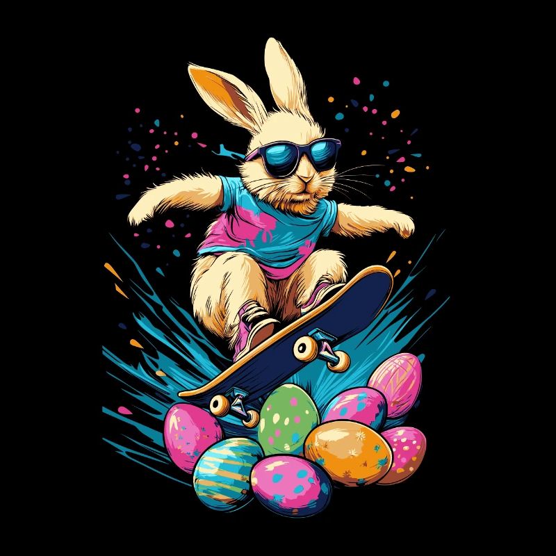 Easter Bunny Rides Skateboard