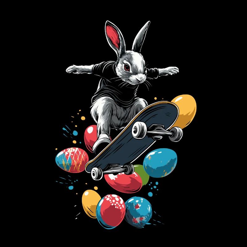 Easter Bunny Rides Skateboard