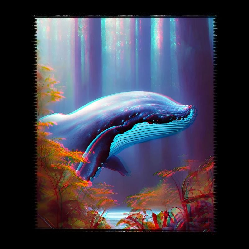 Baleine bleue planant à travers la forêt Surréalisme