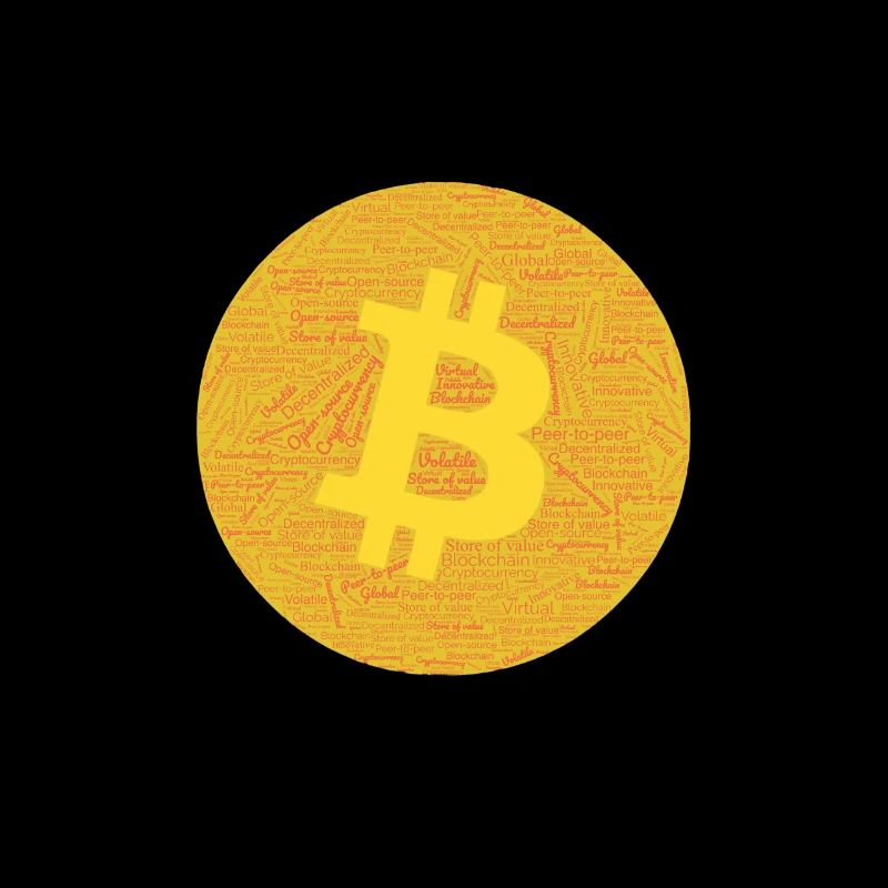 Bitcoin Graphic Tee with Words Pattern design.