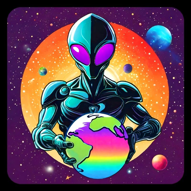 Cool alien avec une planète dans ses mains