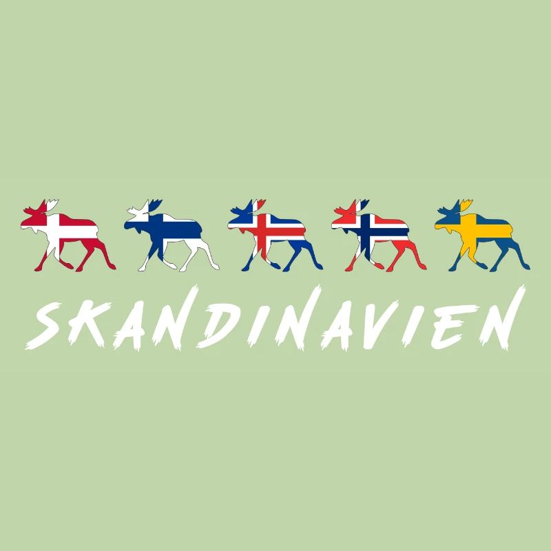 Scandinavian design with moose, flags and sym