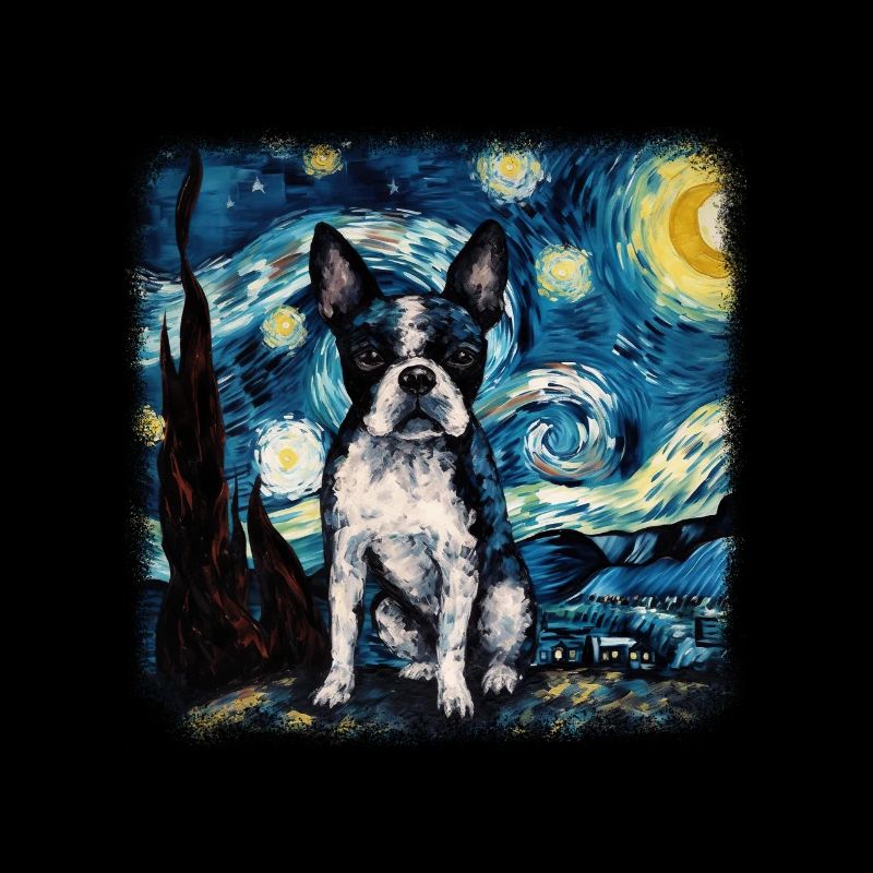 Boston Terrier Van gogh starry night