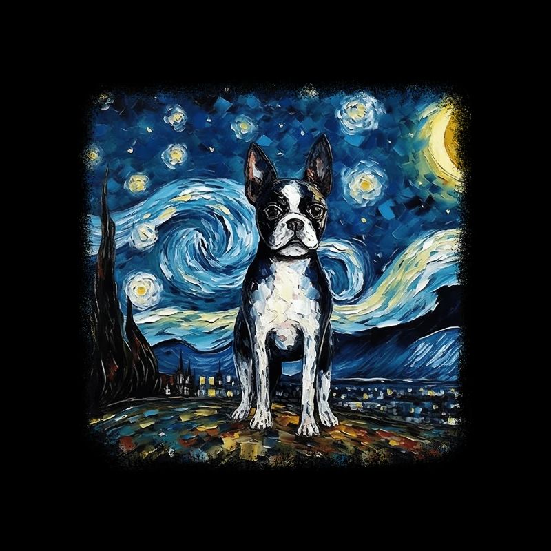 Boston Terrier Van gogh starry night