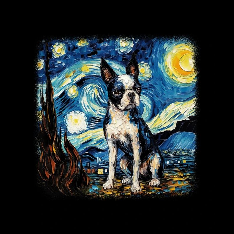 Boston Terrier Van gogh starry night