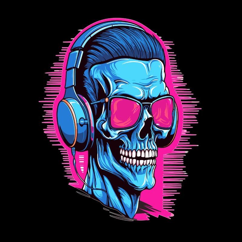 Skeleton DJ Cyberpunk Rave Skull