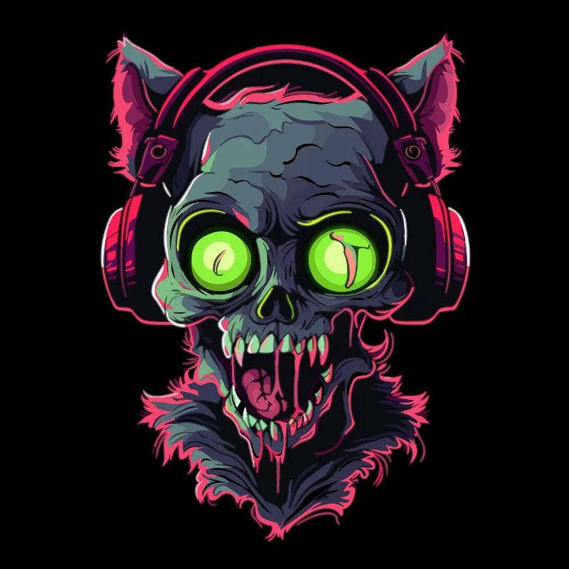Scary Halloween Techno Rave Zombie Cat DJ