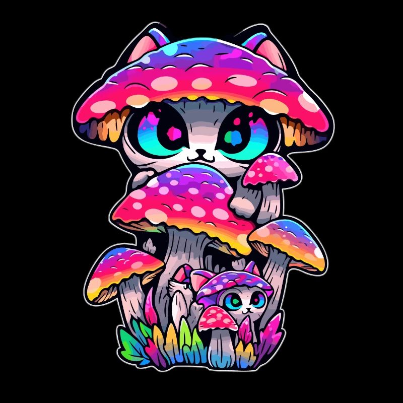 Festival psychédélique mignon de chat champignon