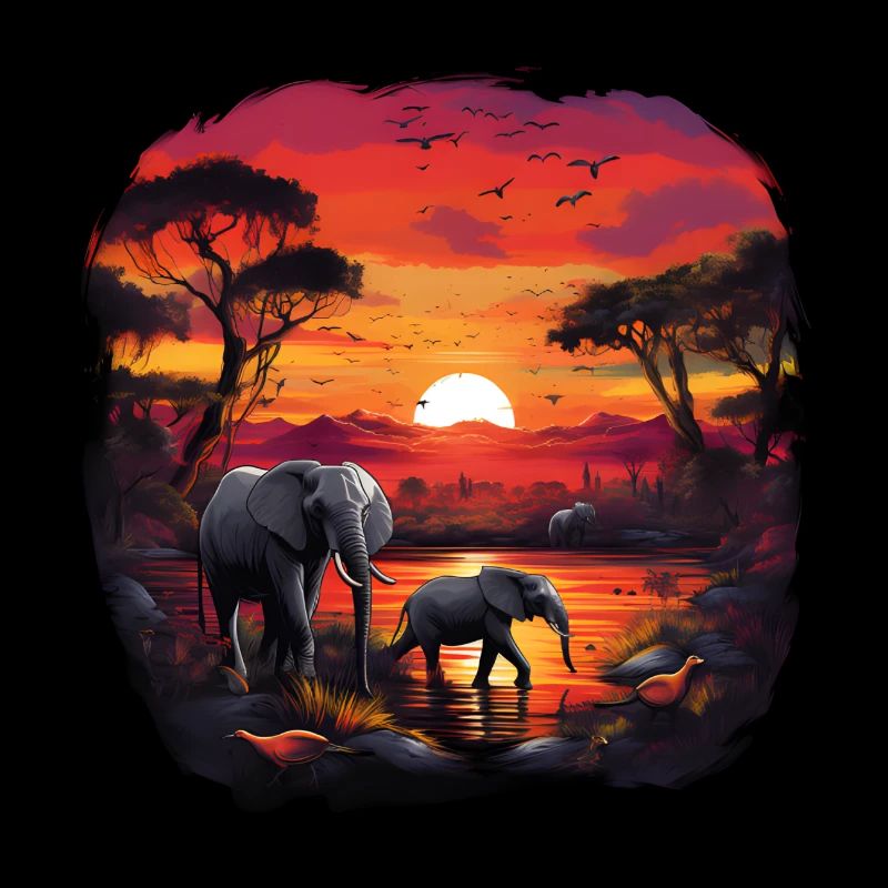 Elephant, Tree, Sunset, Colorful, Animals, Safari