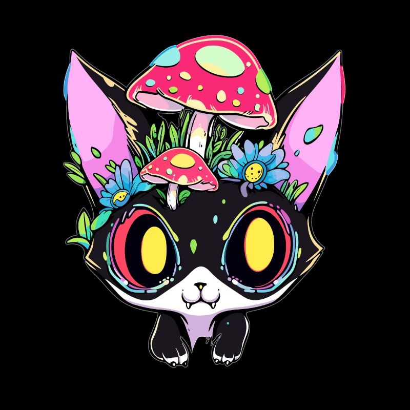 Cute Psychedelic Mushroom Cat EDM Rave