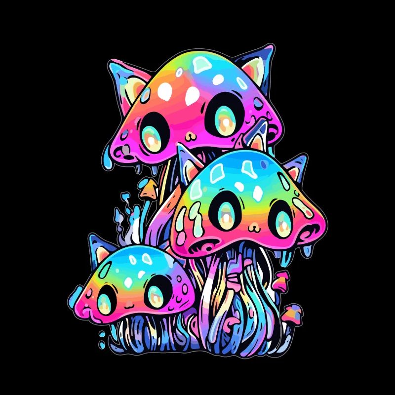 Trippy Forest Art Psychedelic Cat Mushroom EDM DJ