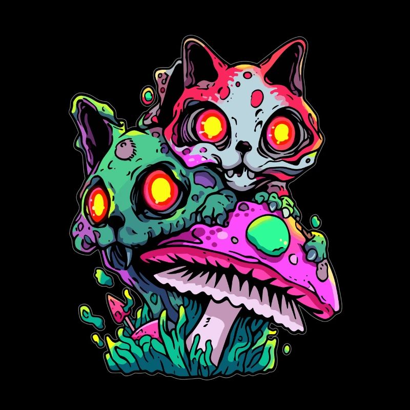 Trippy Zombie Cat Mushroom EDM Rave DJ Psychedelic