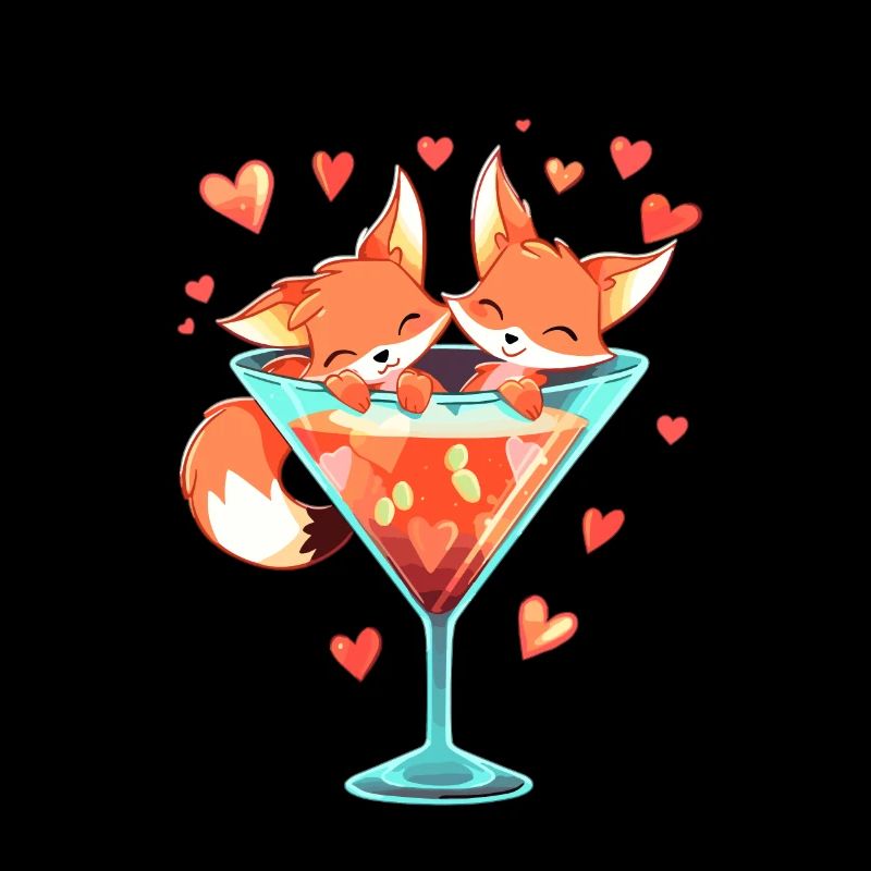 Mignon Fox Cocktail Couple Saint-Valentin