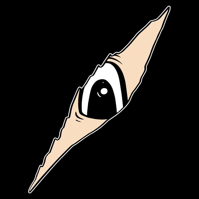Eye peeks through a crack - torn fabric