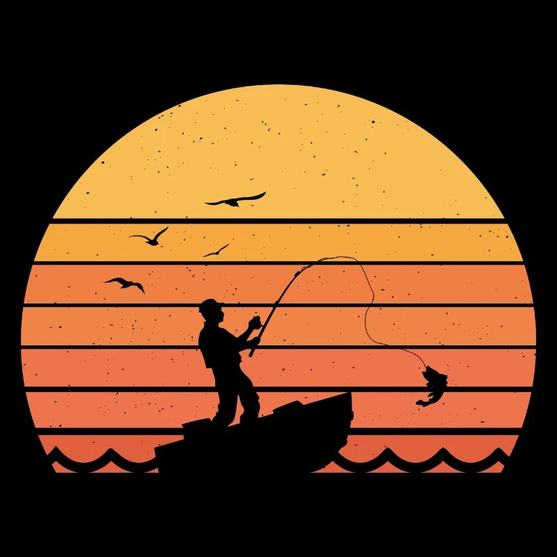 Angler Sonne Boot Retro Fisch Geschenkidee