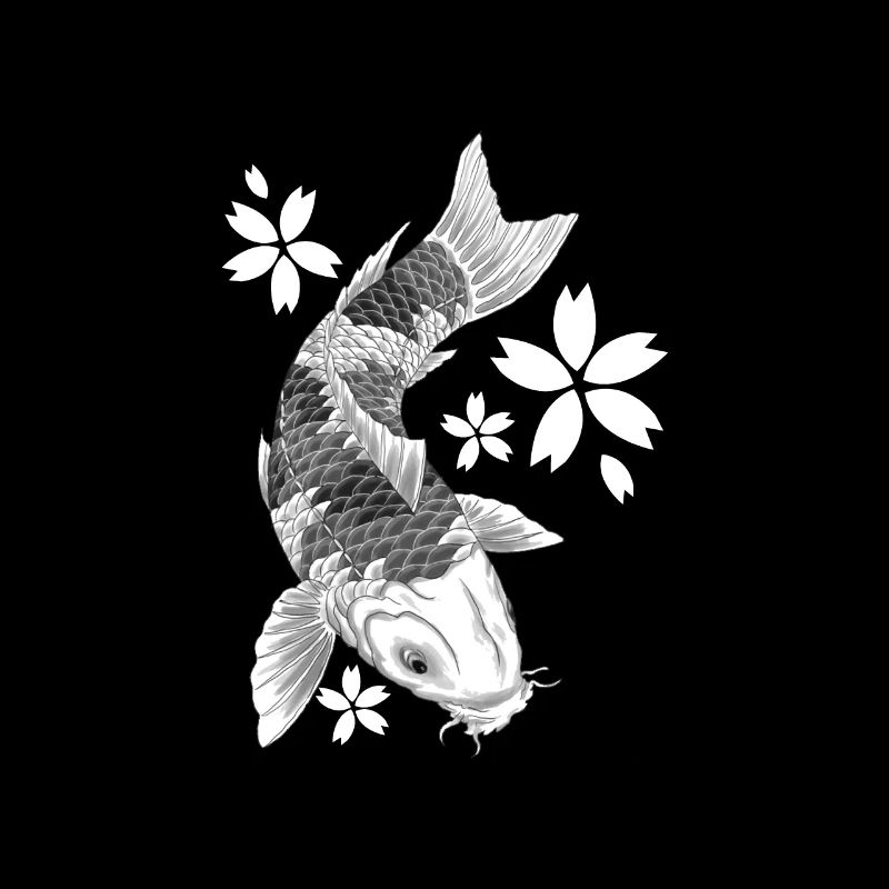 koi fish sakura black and white