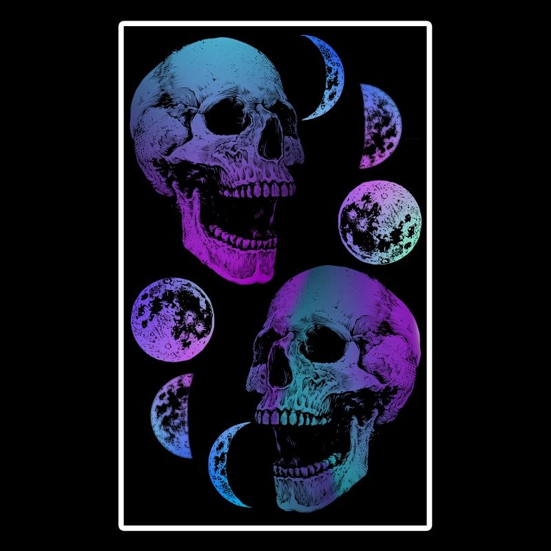 Skeleton Shirt, Neon Skull Moon Gothic Skeleton