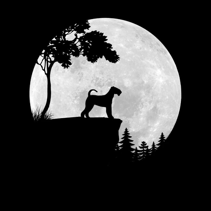 Airedale Terrier Full Moon - Night - Silhouette