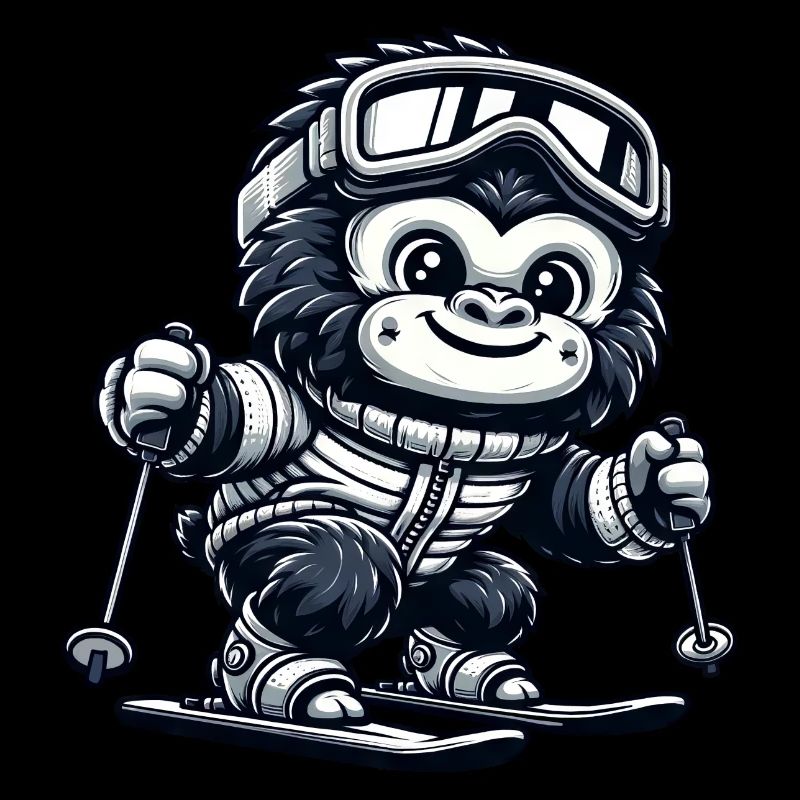 Monkey Gorilla Chimpanzee Ski Skier Design