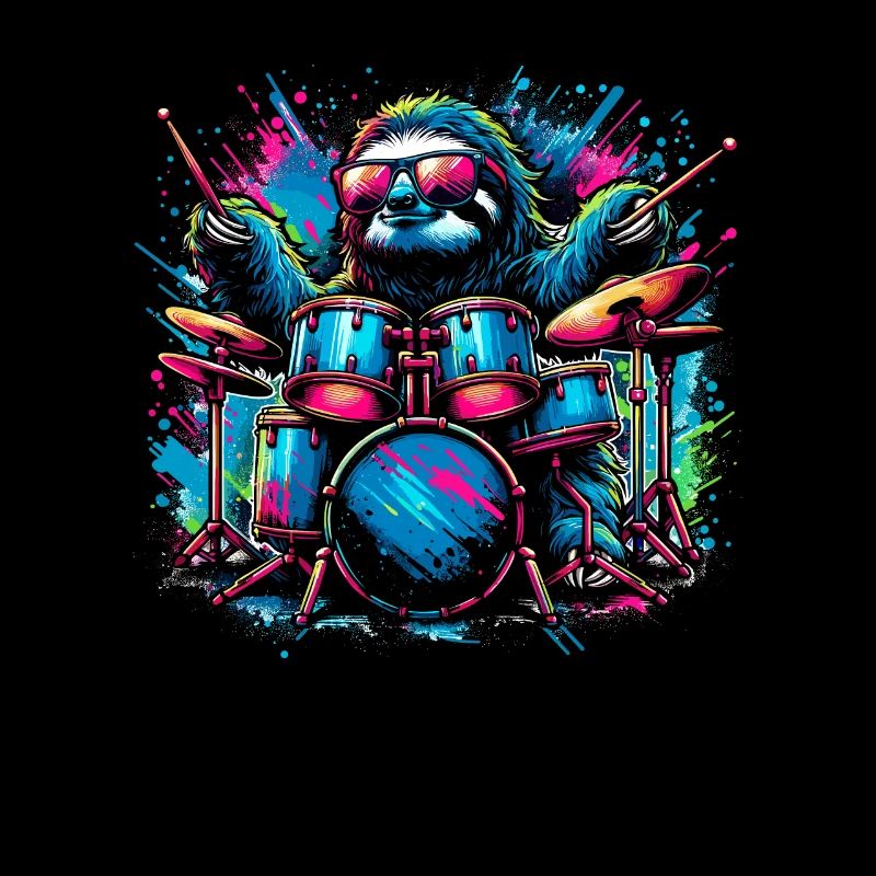 Splash Art Lazy Sloth Drummer Drums Drum Drumming