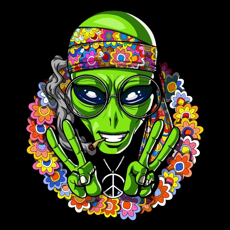 Lustiges Hippie-Alien-psychedelisches Friedenszeichen