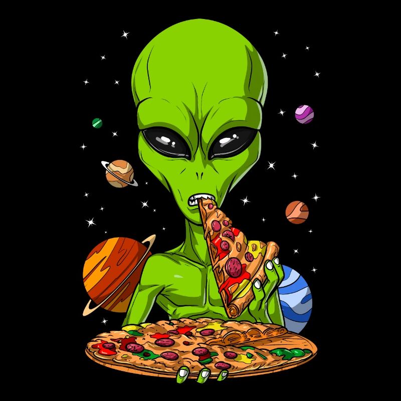 Space Alien Eating Pizza