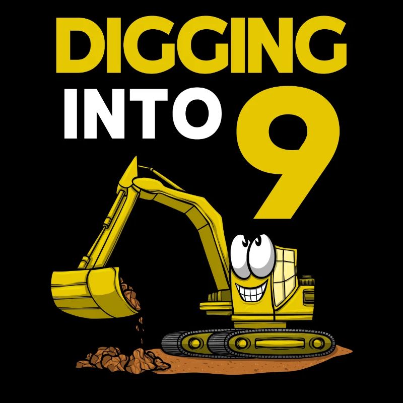 Excavator Driver Digging Into 9 Birthday Excavator