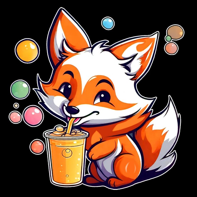 Renard mignon avec thé à bulles