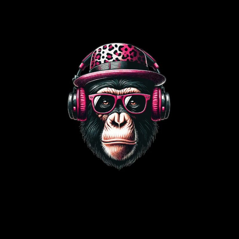 Comic monkey with sunglasses, headphones and hat